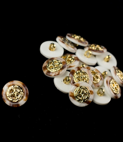 White & Gold Marble Shank Button Size 28L x5
